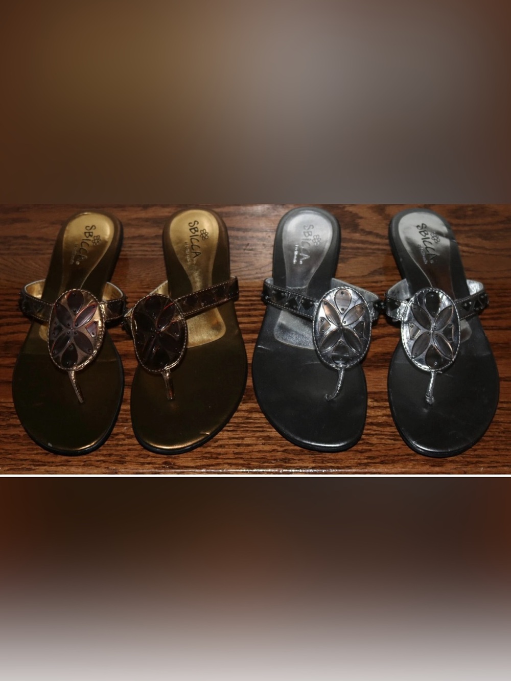 Two Pair of Women's Sbicca of California Gold and Silver Flat Sandals - Size 6M